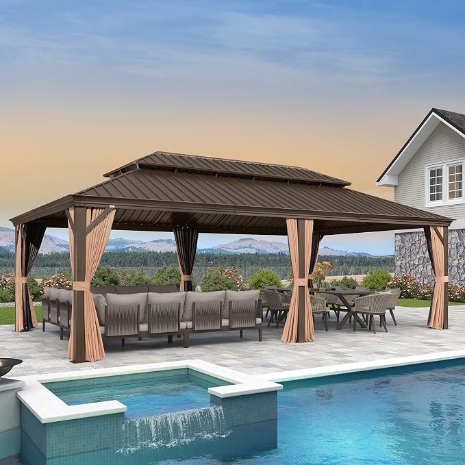 PURPLE LEAF 14' X 24' Outdoor Hardtop Gazebo Patio Wide Aluminum Frame Metal by PURPLELEAF