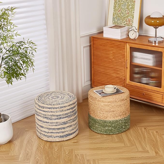 Wimarsbon 18'' Ottoman Pouf, Natural Braided Poof, Rustic Handweave Lounge - Image 5