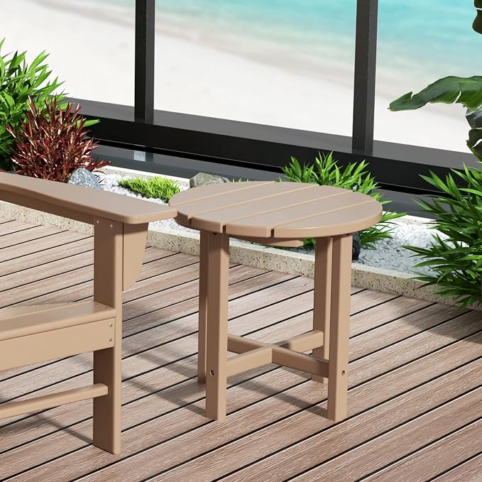 WestinTrends Dylan Adirondack Round Outdoor Side Table, Weathered Wood - Image 10