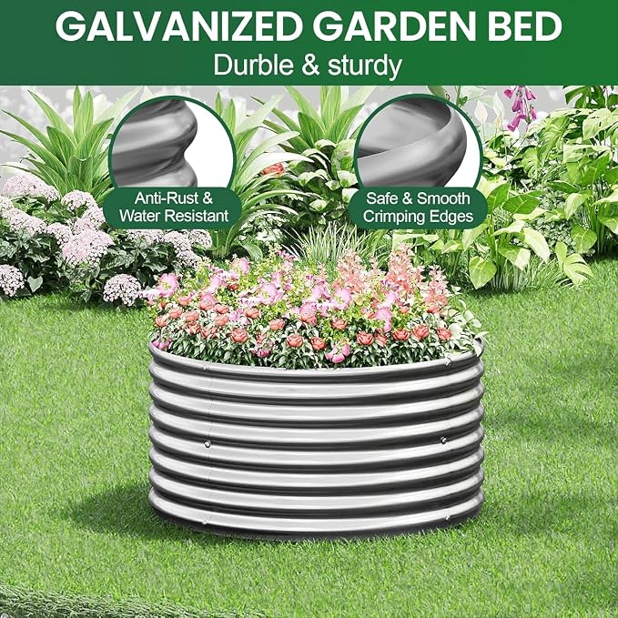 4 Pack 3x3FT Round Corrugated Galvanized Steel Raised Garden Bed Outdoor - Image 5