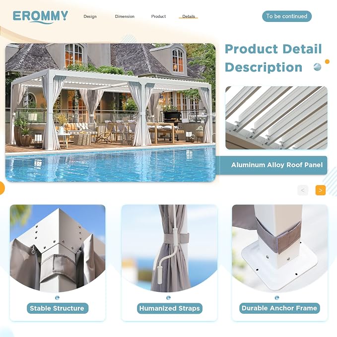 EROMMY Louvered Pergola 12' x 20' Outdoor Hard Top Pergola - Image 6
