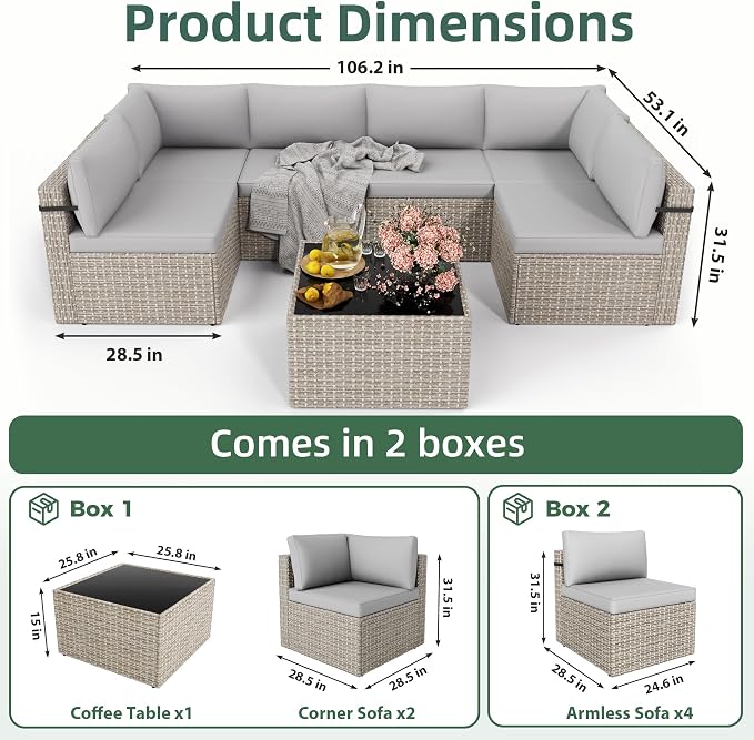 7-Piece Outdoor Sectional Sofa Set, Weather-Resistant Patio Furniture Set - Image 8
