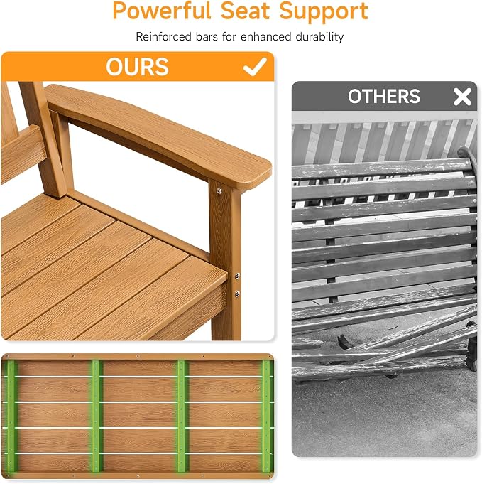 ONBRILL Outdoor Bench, 2-Person Poly Lumber Garden Bench - Image 8