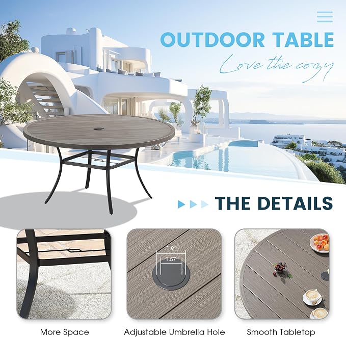 Patio Dining Table for 8-10, Round Metal Outdoor Table - Image 3
