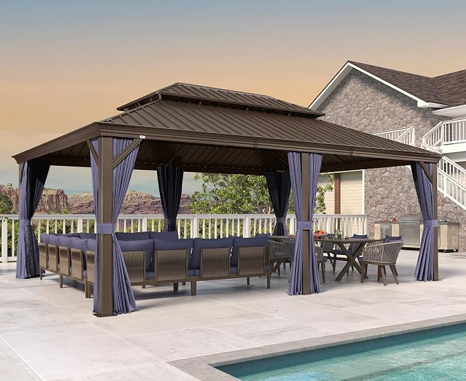 PURPLE LEAF 14' X 20' Outdoor Hardtop Gazebo Patio Wide Aluminum Frame Metal - Image 2