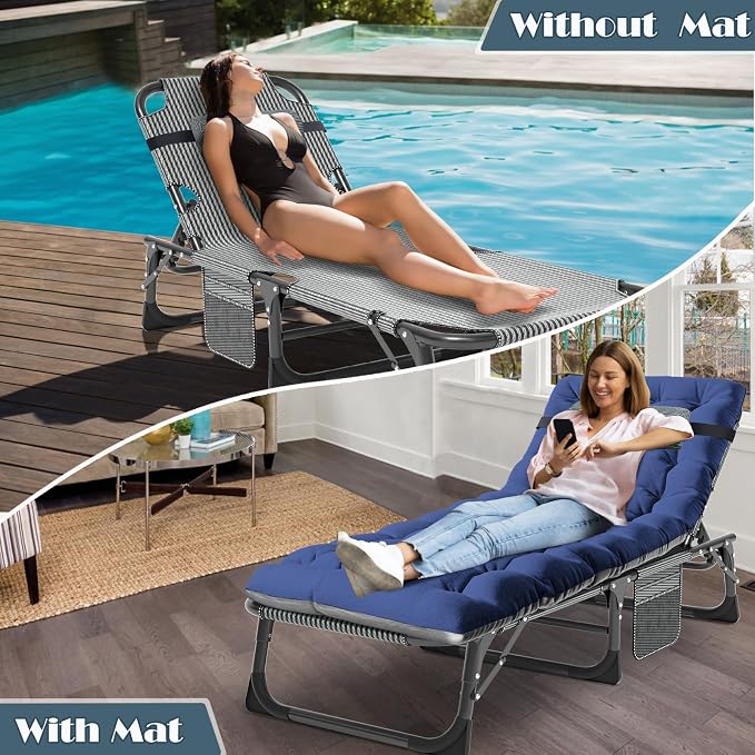 MOPHOTO Folding Chaise Lounge Chair 5-Position, Folding Cot, Heavy Duty Patio - Image 4