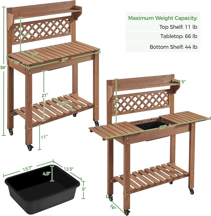Yaheetech Potting Bench Table Outdoor Garden Horticulture Wooden Workstation - Image 2