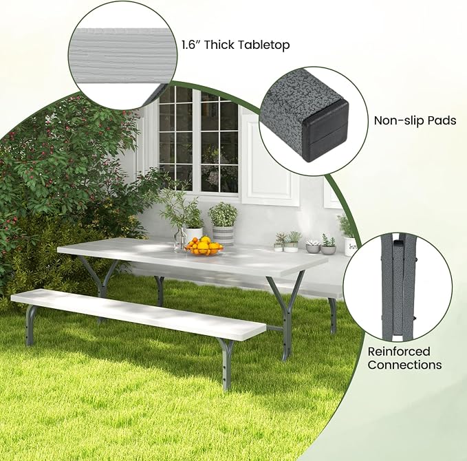 Giantex 6FT Picnic Table Bench Set Outdoor Camping All Weather Metal Base - Image 8