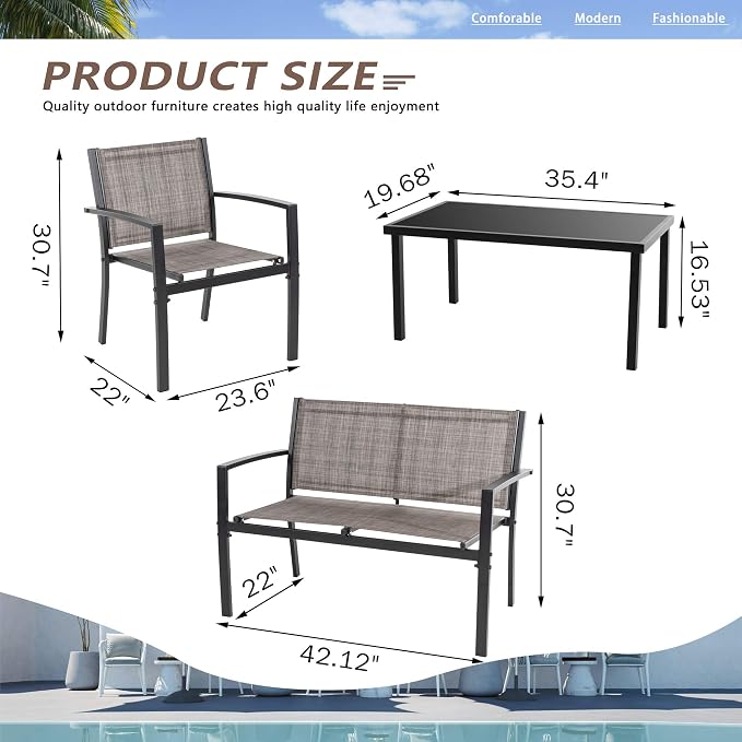Vongrasig 4-Piece Modern Metal Textilene Patio Furniture Set - Image 7