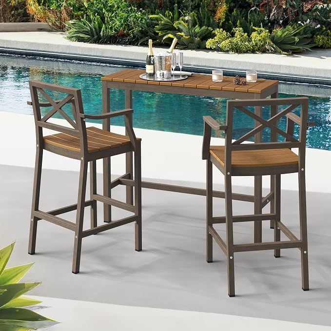 Outdoor Bar Stools Set of 2, 26 Inch All Weather HDPS Patio Counter Height - Image 2