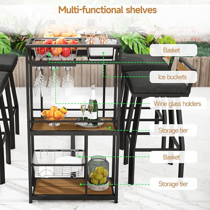 ONBRILL 5-Piece Outdoor Patio Bar Set, Outdoor Bar Table and Chairs Set - Image 5