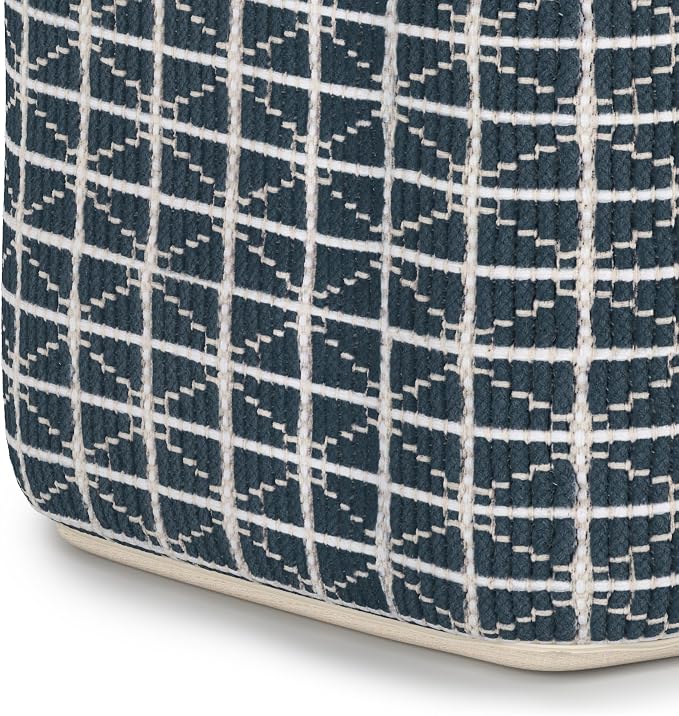 SIMPLIHOME Noreen Boho Square Pouf in Dark Blue and White Handloom Woven Pattern - Image 6