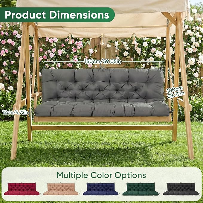 Porch Swing Cushions 60 Inch Waterproof, 2 3-Seater Replacement - Image 6