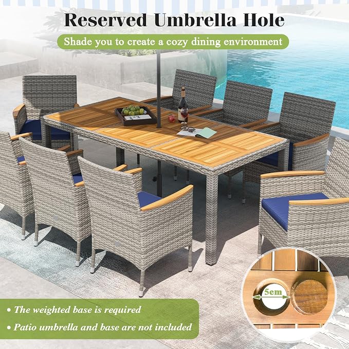 Tangkula 9 Pieces Rattan Outdoor Dining Set - Image 9
