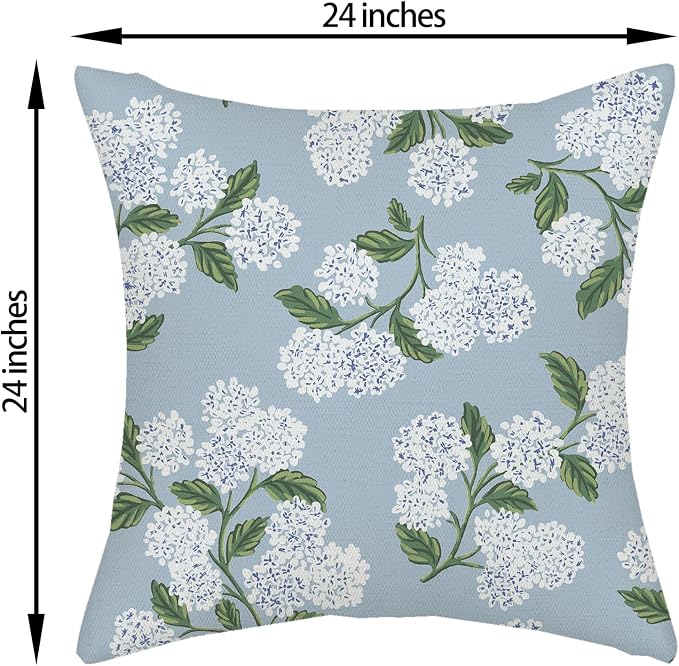 Light Blue Pillow Covers 24x24 Inch 2 Pcs Blue Green Hydrangea Flower Decor - Image 6
