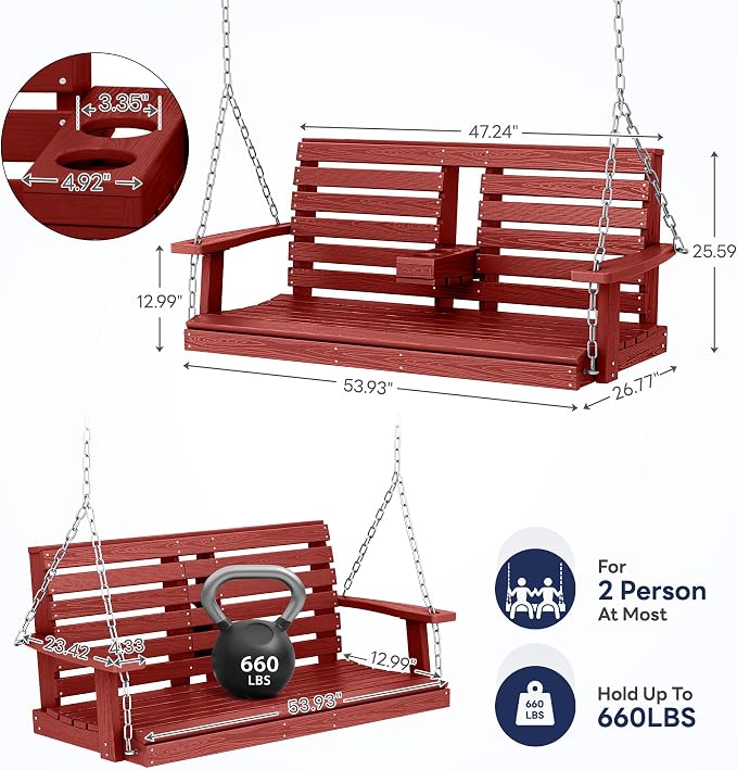 KINGYES Outdoor Hanging Patio Swing Chair, 2 Seat - Image 3