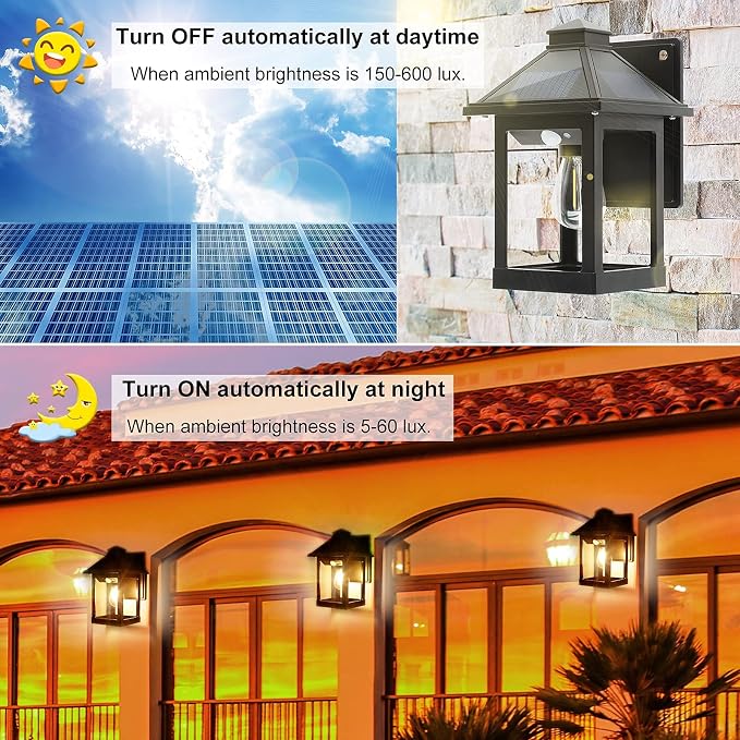 2 Pack Solar Wall Lanterns Outdoor - Image 2