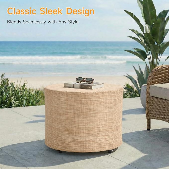 ONBRILL Outdoor Round Ottoman, All Weather Outdoor Footstool - Image 5