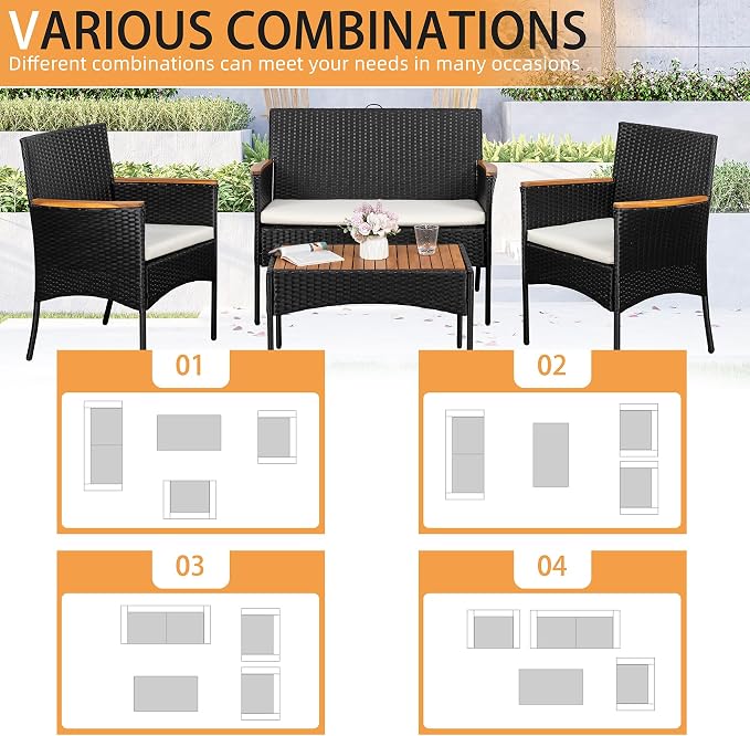 Shintenchi 4-Piece Patio Furniture Set, Outdoor Wicker Patio Conversation - Image 2