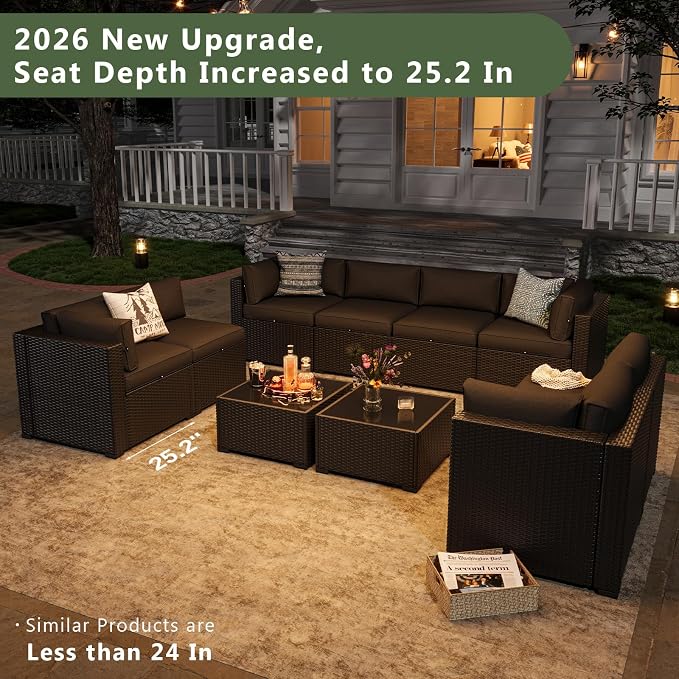 Aoxun 10 Piece Patio Furniture Set Wicker Rattan Patio Sectional Sofa Set - Image 2