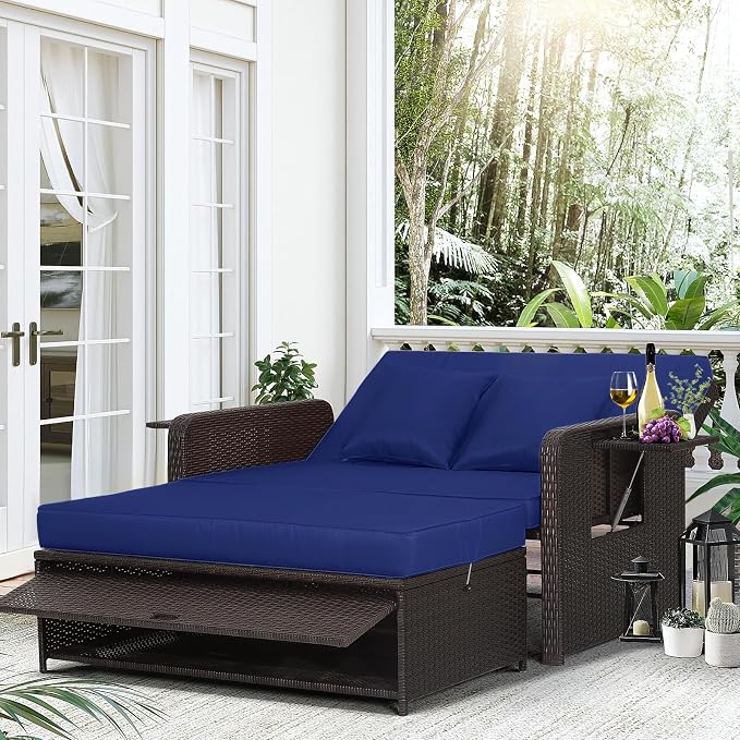 LDAILY Moccha Outdoor Daybed, Wicker Loveseat Sofa Set by LDAILY