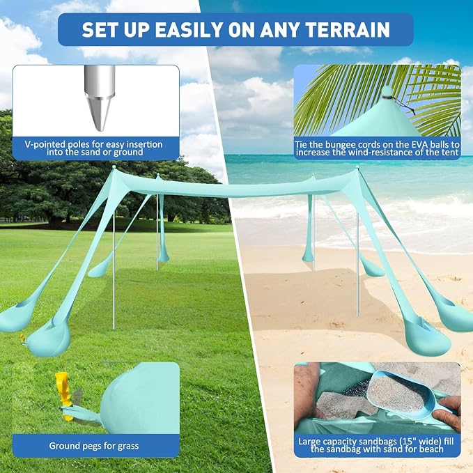 Beach Tent Sun Shelter 10x10ft Beach Canopy Easy Pop Up Sun Shade Portable - Image 4