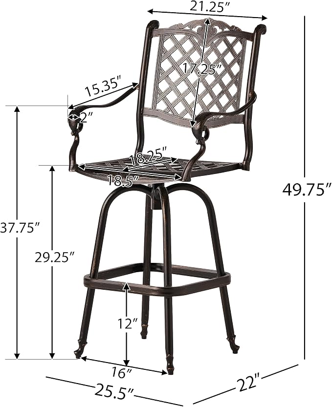 Christopher Knight Home Avon Outdoor Cast Aluminum Bar Stools, 2-Pcs Set - Image 3