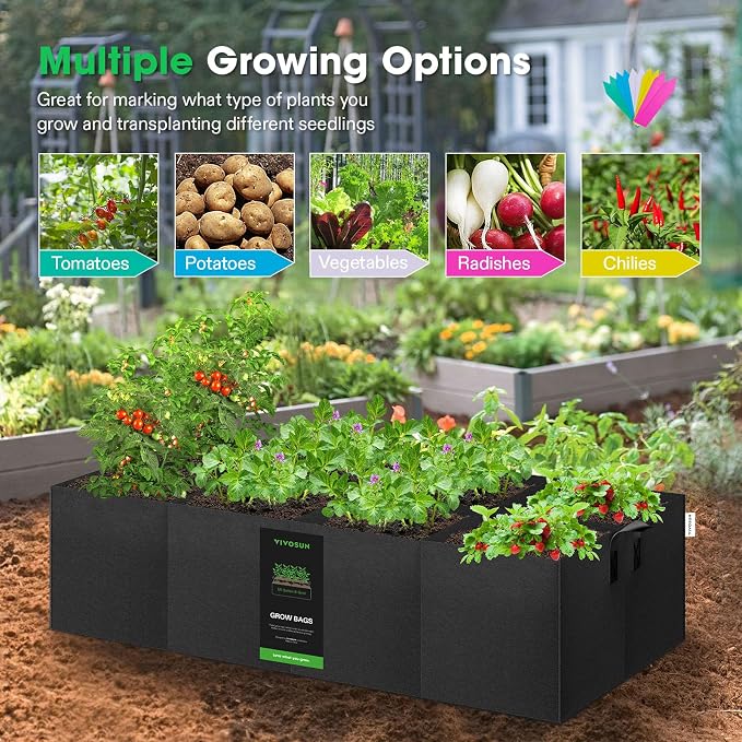 VIVOSUN 8-Grid 55 Gallon Plant Grow Bags, Large Fabric Raised Garden Bed - Image 6