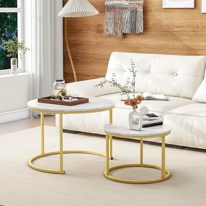 HOJINLINERO Round Coffee Table, Nesting Coffee Table Set of 2, Center Tables - Image 7