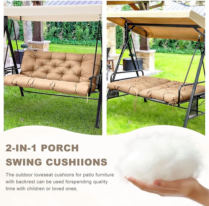 Porch Swing Cushion with Backrest, Waterproof Bench Cushion - Image 4