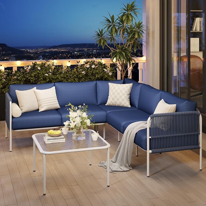 Patio Furniture Set, 6 Pieces Outdoor Couch Sectional, L Shaped Patio Set - Image 6