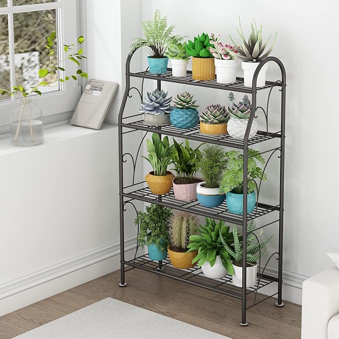 SORCEDAS Plant Stand Indoor Outdoor Plant Shelf 4 Tier Metal Corner Flower - Image 3