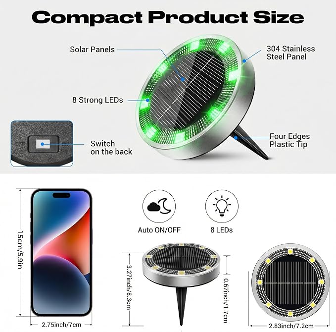 Peasur Solar Ground Lights Outdoor, 12 Pack Flat Solar Powered Disc Lights - Image 5