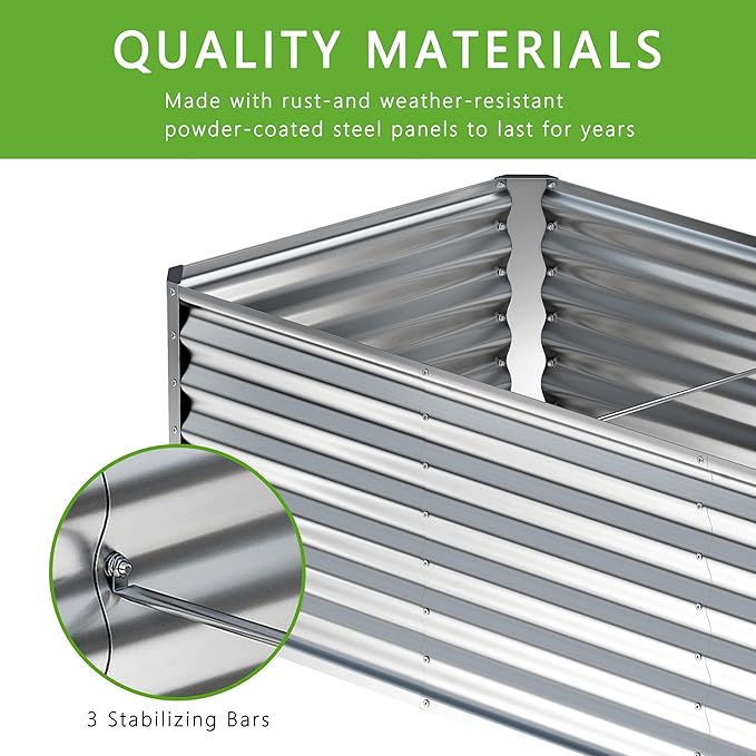 8x4x2FT Galvanized Raised Garden Bed, Planter Raised Beds-Metal Garden Box - Image 4