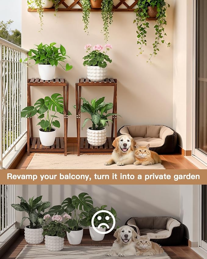 Tall Plant Stand Indoor, Wooden 2 Tier Plant Shelf - Image 4