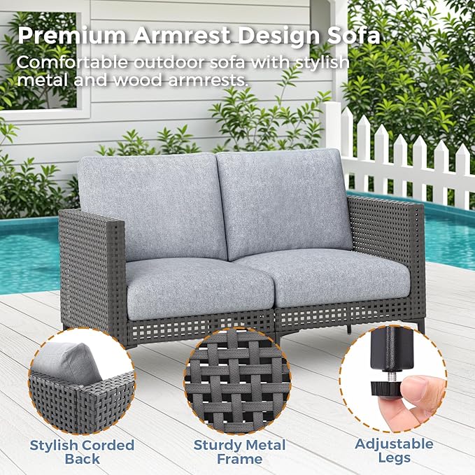 Outdoor Patio Sofa Conversation Set–Rattan 4 Seats Comfortable Couch - Image 4