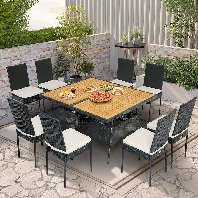 Tangkula 10 Piece Wicker Patio Dining Set, Outdoor Rattan Table & Chairs Set - Image 7