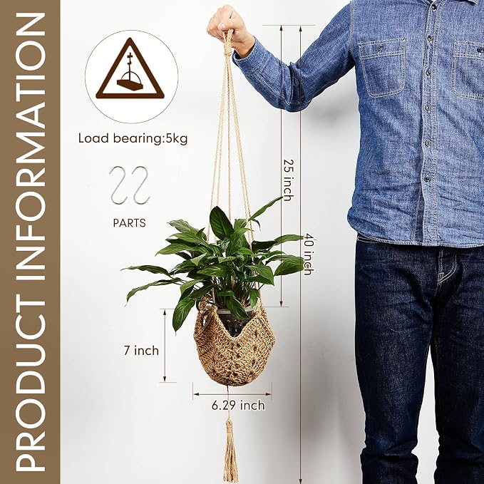 Shappy 1 Pack Jute Crochet Long Plant Hanger - Image 2