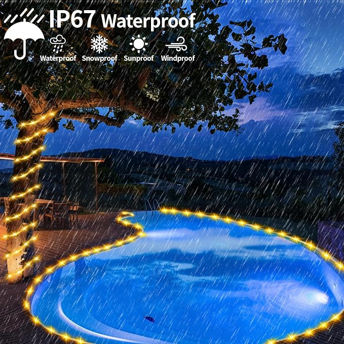 Solar Rope Lights Waterproof 39FT 100LEDs, High Capacity Rechargeable Battery - Image 5
