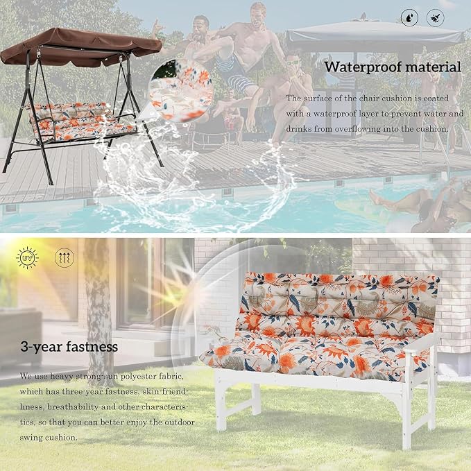Outside Benches Cushion with Backrest, Thicken Waterproof Swing Cushions 2/3 - Image 5