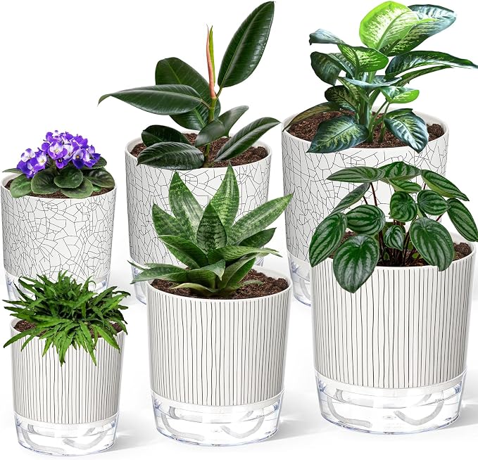 Self Watering Pots for Indoor Plants, 4/5.5/6.3 Inch Plant Pots Indoor Outdoor by Samhe