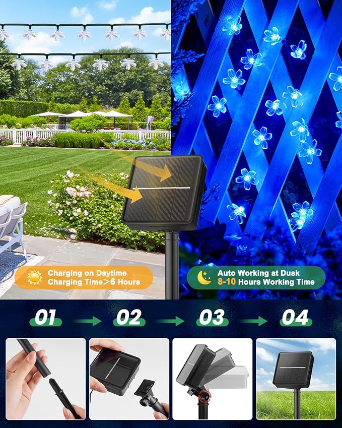 Brightown 2 Pack Total 52FT 120 LED Solar Flower String Lights - Image 5