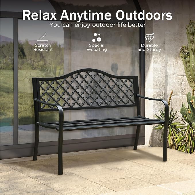 PHI VILLA 50" Outdoor Garden Patio Metal Bench - Image 3