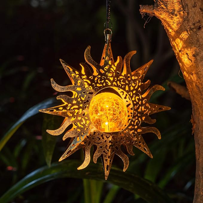 Solar Lights Outdoor Garden Decor Hanging Lanterns Decoration Metal Sunflower by Amugmilk