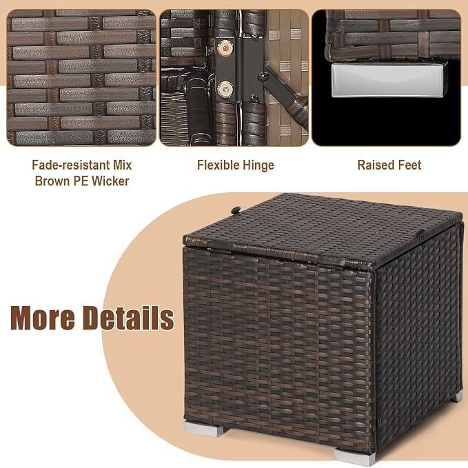 DORTALA Outdoor Storage Ottoman Wicker 2 Piece, Patio Ottomans PE Rattan Foot - Image 5