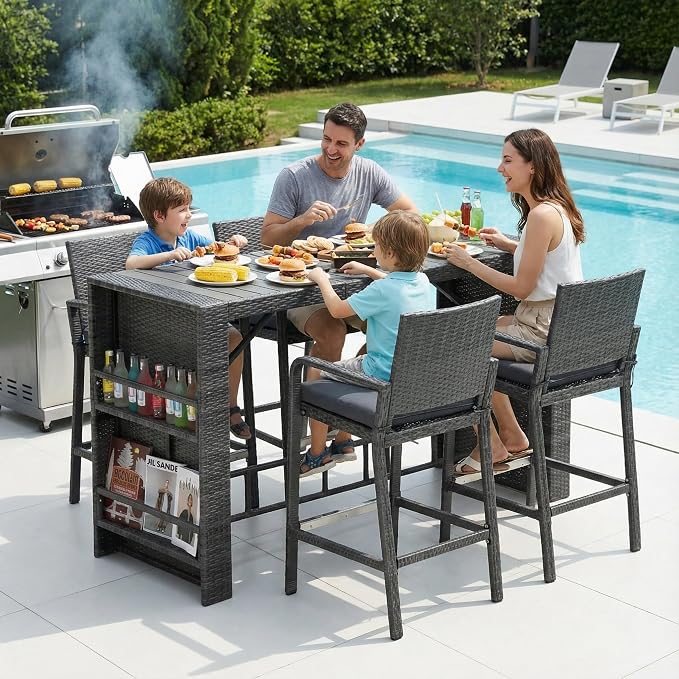 NICESOUL Wicker Outdoor Bar Set 5 Piece, Patio Counter Height Dining Table and - Image 3
