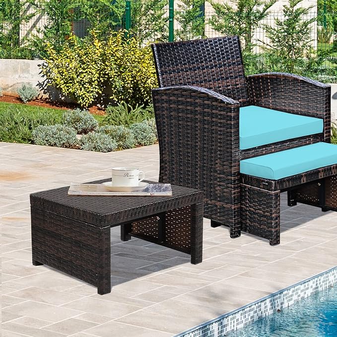 ORALNER Outdoor Ottoman, All-Weather Rattan Foot Stools w/Removable Cushions - Image 8