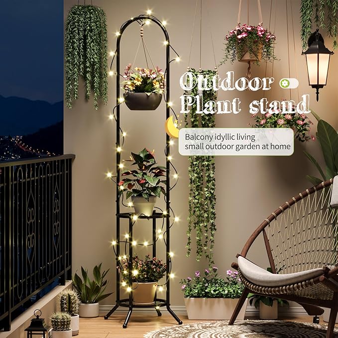 BMOSU Plant Stand with Hooks Indoor Outdoor Corner Tall Plant Stand Heavy-Duty - Image 2