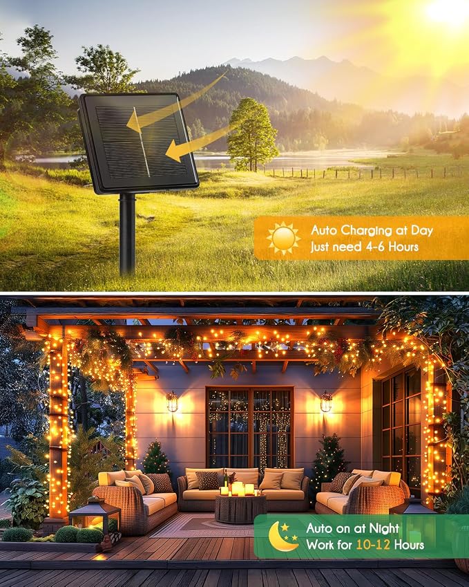 Brightown Solar String Lights for Outside, 19.6Ft 240 LED Solar String Lights - Image 4