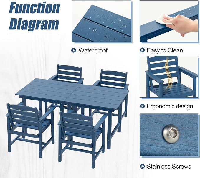 Anbuy Patio HDPE Dining Table Set, 5-Piece Outdoor Dining Table Sets, 2 in 1 - Image 5
